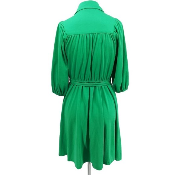 Vintage Handmade Stretch Sheath Shirt Dress Size S? Green Skater Knit 70s Tie - Picture 6 of 10